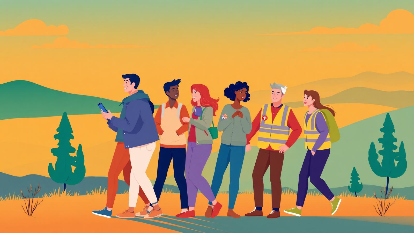 Diverse people helping each other during an emergency